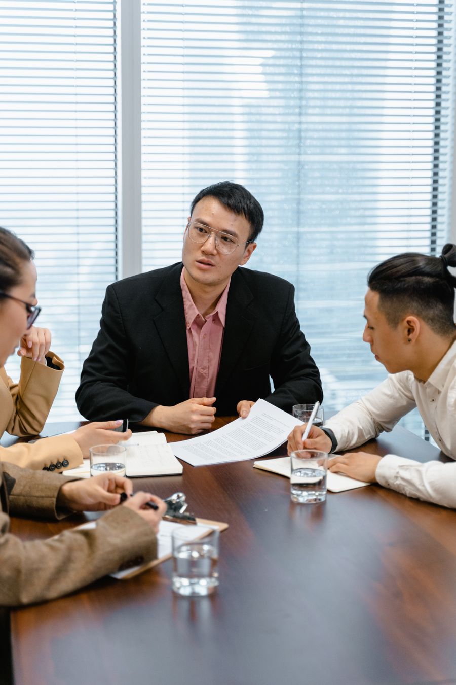 Professionals exchanging ideas during a business meeting